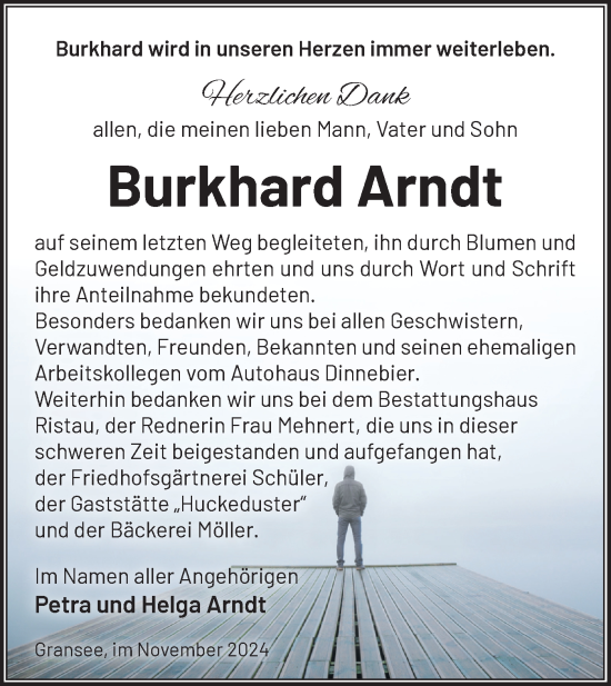 Traueranzeige von Burkhard Arndt von Märkische Oderzeitung