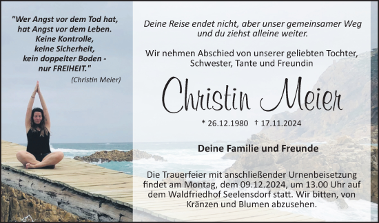 Traueranzeige von Christin Meier von Märkische Oderzeitung