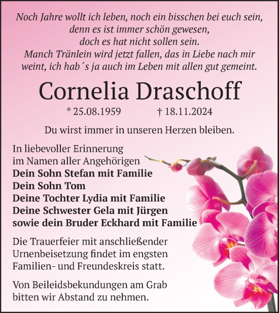 Traueranzeige von Cornelia Draschoff von Märkische Oderzeitung