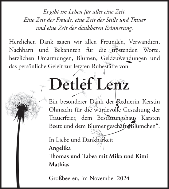 Traueranzeige von Detlef Lenz von Märkische Oderzeitung