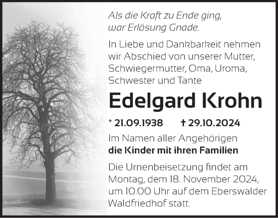 Traueranzeige von Edelgard Krohn von Märkische Oderzeitung