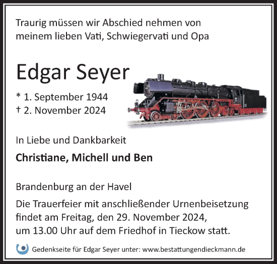 Traueranzeige von Edgar Seyer von Märkische Oderzeitung