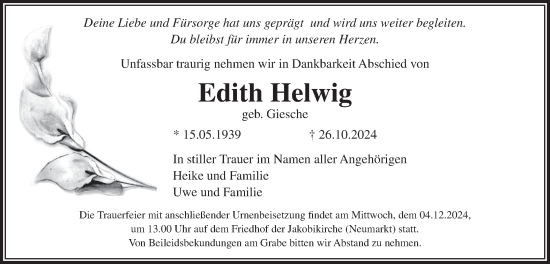 Traueranzeige von Edith Helwig von Märkische Oderzeitung