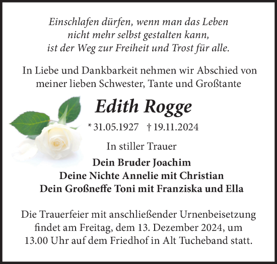 Traueranzeige von Edith Rogge von Märkische Oderzeitung