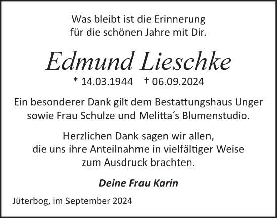 Traueranzeige von Edmund Lieschke von Märkische Oderzeitung