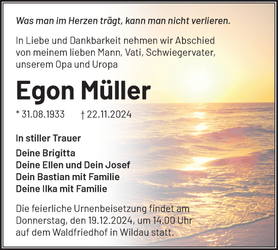 Traueranzeige von Egon Müller von Märkische Oderzeitung