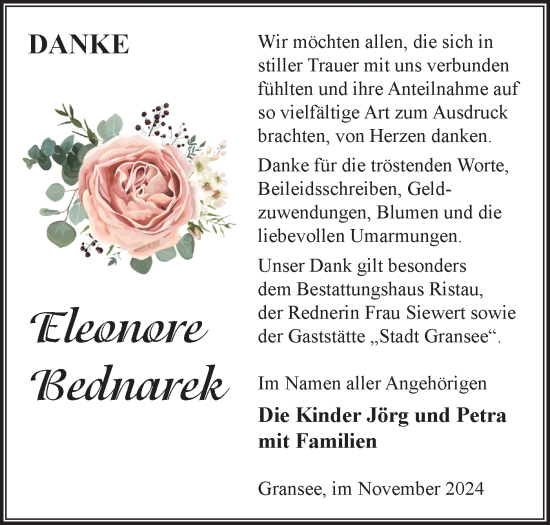 Traueranzeige von Eleonore Bednarek von Märkische Oderzeitung