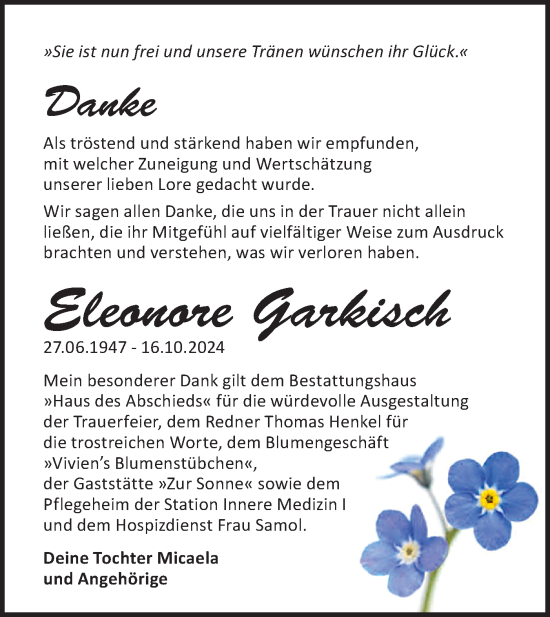 Traueranzeige von Eleonore Garkisch von Märkische Oderzeitung