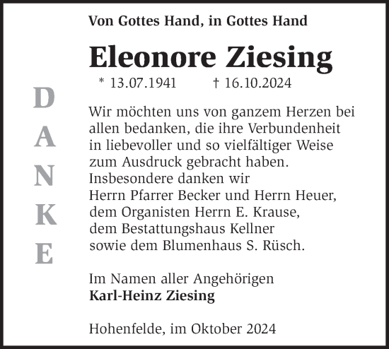 Traueranzeige von Eleonore Ziesing von Märkische Oderzeitung