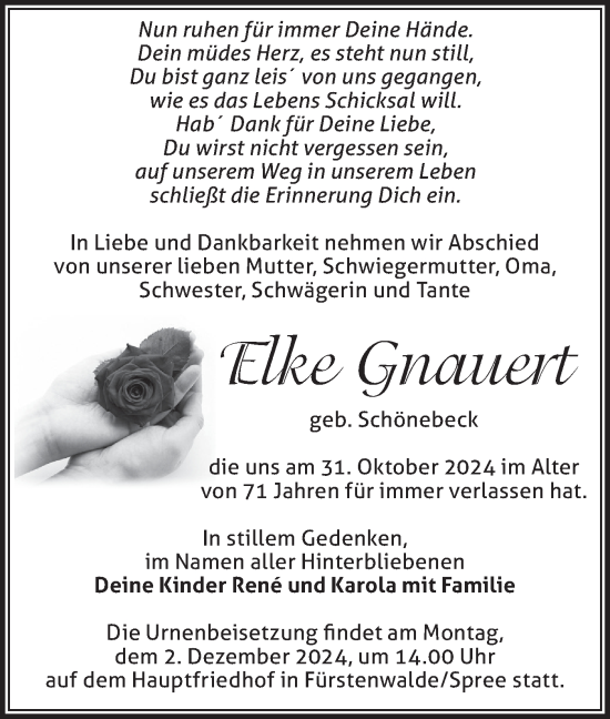 Traueranzeige von Elke Gnauert von Märkische Oderzeitung