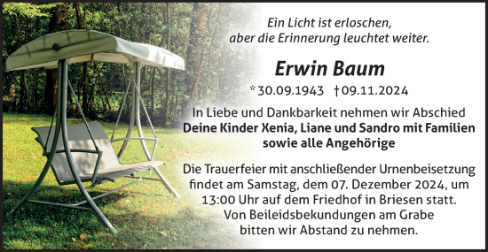 Traueranzeige von Erwin Baum von Märkische Oderzeitung