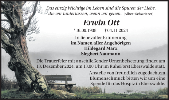 Traueranzeige von Erwin Ott von Märkische Oderzeitung