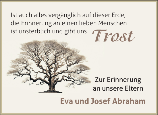 Traueranzeige von Eva Abraham von Märkische Oderzeitung