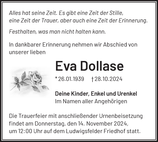 Traueranzeige von Eva Dollase von Märkische Oderzeitung