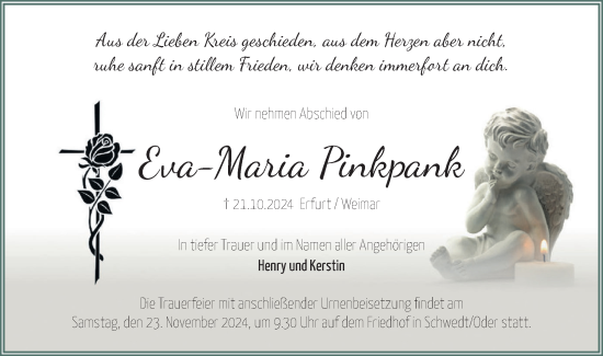 Traueranzeige von Eva-Maria Pinkpank von Märkische Oderzeitung