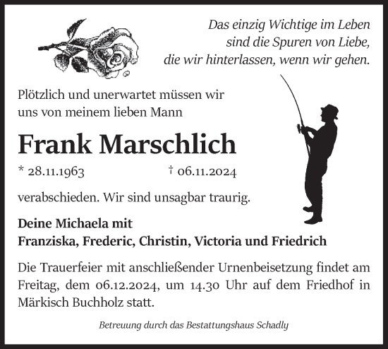 Traueranzeige von Frank Marschlich von Märkische Oderzeitung