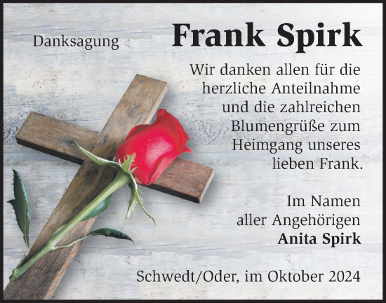 Traueranzeige von Frank Spirk von Märkische Oderzeitung