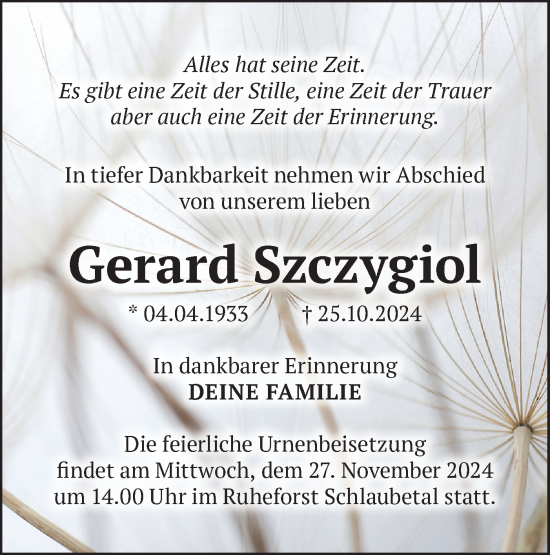 Traueranzeige von Gerard Szczygiol von Märkische Oderzeitung