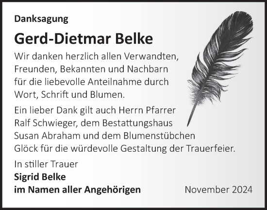 Traueranzeige von Gerd-Dietmar Belke von Märkische Oderzeitung