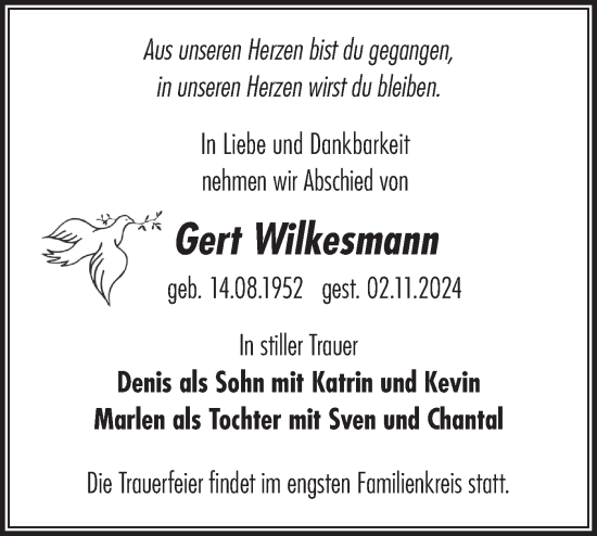 Traueranzeige von Gert Wilkesmann von Märkische Oderzeitung