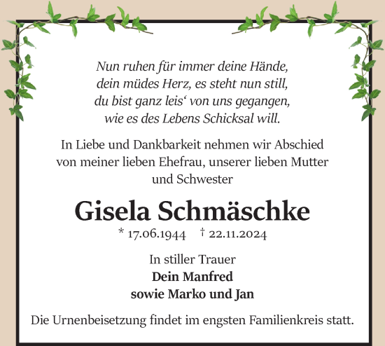 Traueranzeige von Gisela Schmäschke von Märkische Oderzeitung