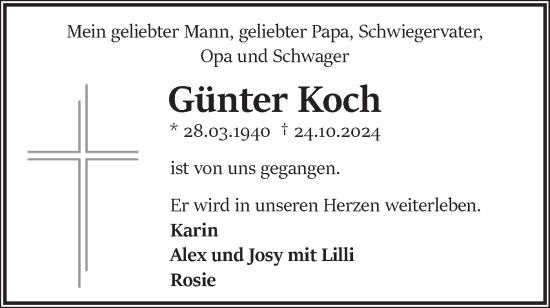 Traueranzeige von Günter Koch von Märkische Oderzeitung