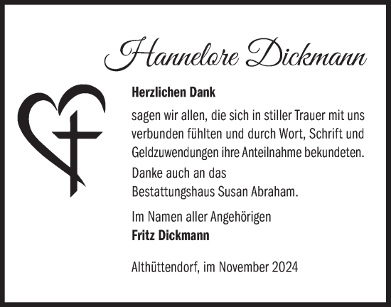 Traueranzeige von Hannelore Dickmann von Märkische Oderzeitung