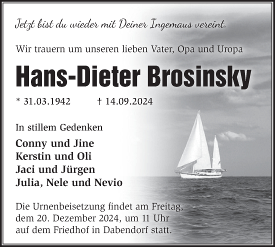 Traueranzeige von Hans-Dieter Brosinsky von Märkische Oderzeitung