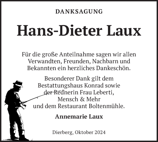 Traueranzeige von Hans-Dieter Laux von Märkische Oderzeitung