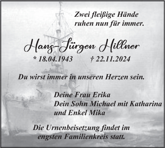 Traueranzeige von Hans-Jürgen Hillner von Märkische Oderzeitung