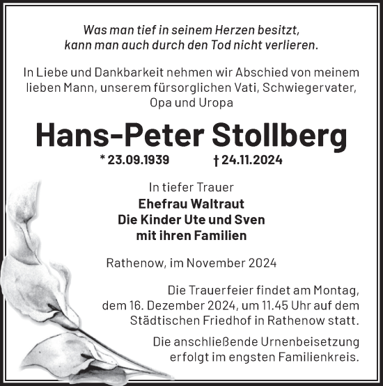 Traueranzeige von Hans-Peter Stollberg von Märkische Oderzeitung