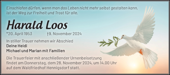 Traueranzeige von Harald Loos von Märkische Oderzeitung