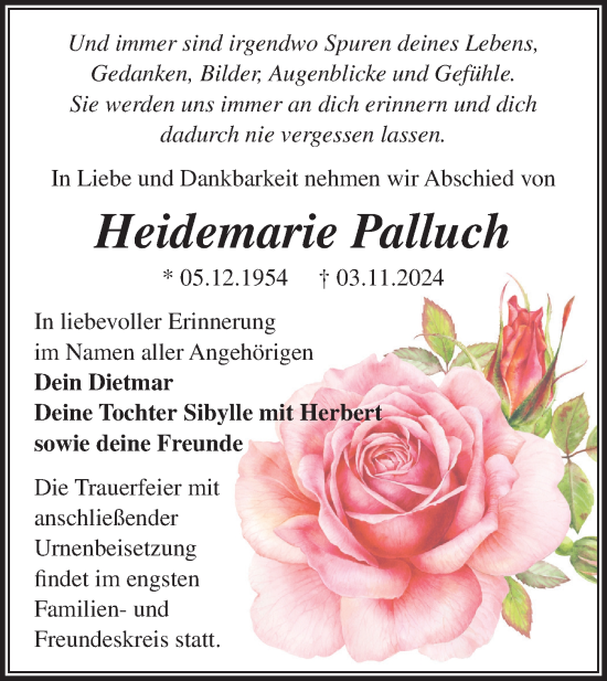 Traueranzeige von Heidemarie Palluch von Märkische Oderzeitung