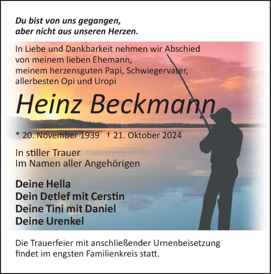 Traueranzeige von Heinz Beckmann von Märkische Oderzeitung