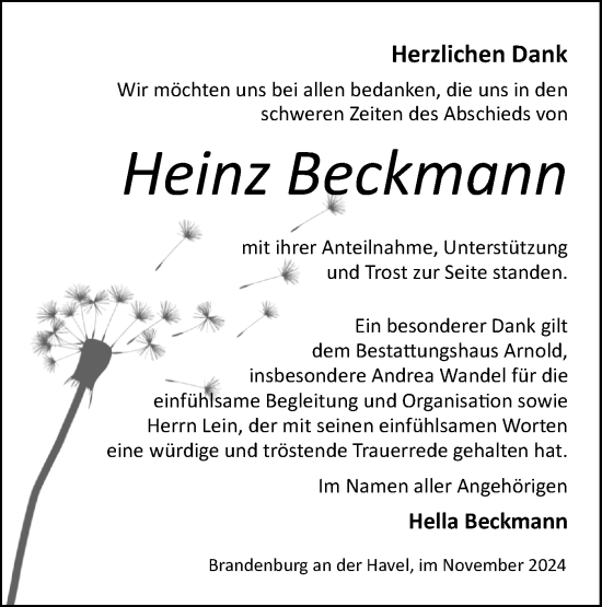 Traueranzeige von Heinz Beckmann von Märkische Oderzeitung