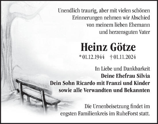 Traueranzeige von Heinz Götze von Märkische Oderzeitung