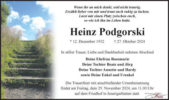 Traueranzeige von Heinz Podgorski von Märkische Oderzeitung