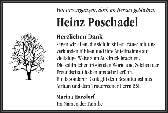 Traueranzeige von Heinz Poschadel von Märkische Oderzeitung