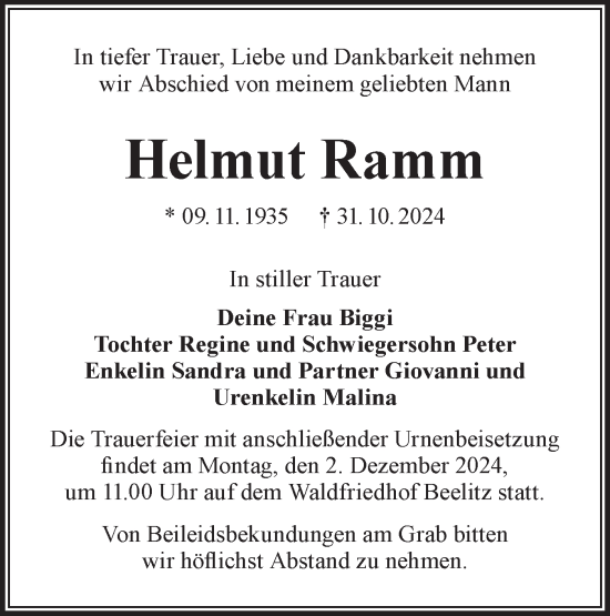 Traueranzeige von Helmut Ramm von Märkische Oderzeitung