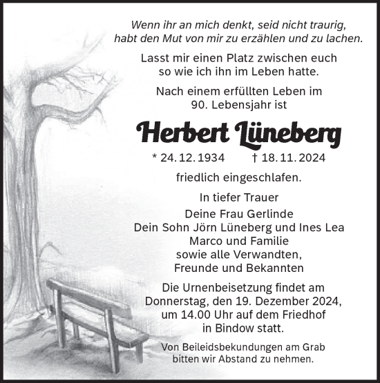 Traueranzeige von Herbert Lüneberg von Märkische Oderzeitung