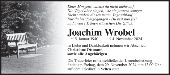 Traueranzeige von Joachim Wrobel von Märkische Oderzeitung