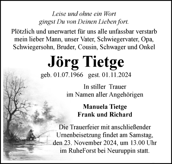 Traueranzeige von Jörg Tietge von Märkische Oderzeitung