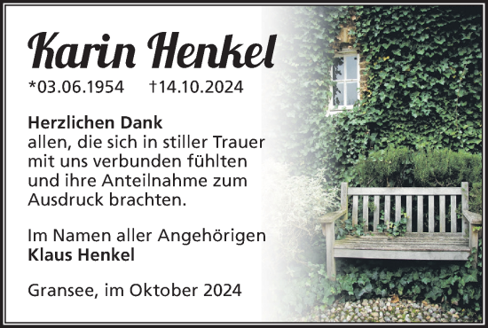 Traueranzeige von Karin Henkel von Märkische Oderzeitung