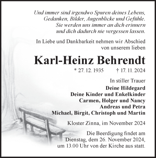 Traueranzeige von Karl-Heinz Behrendt von Märkische Oderzeitung