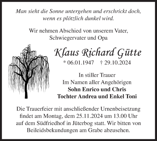 Traueranzeige von Klaus Gütte von Märkische Oderzeitung