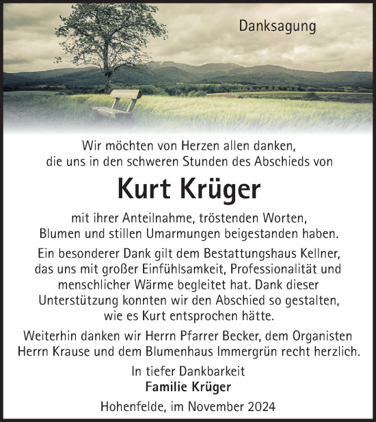 Traueranzeige von Kurt Krüger von Märkische Oderzeitung