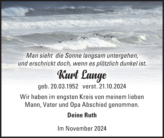 Traueranzeige von Kurt Lange von Märkische Oderzeitung