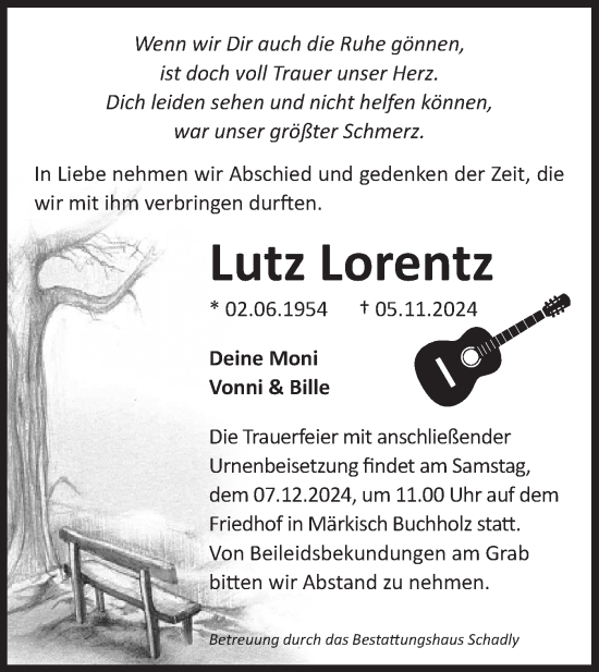 Traueranzeige von Lutz Lorentz von Märkische Oderzeitung