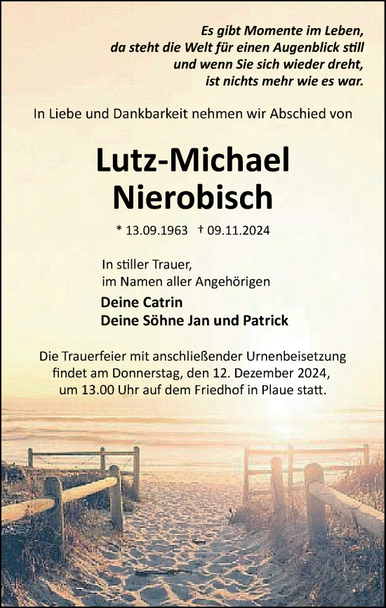 Traueranzeige von Lutz-Michael Nierobisch von Märkische Oderzeitung