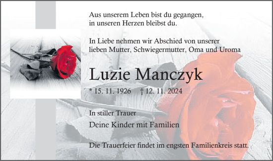 Traueranzeige von Luzie Manczyk von Märkische Oderzeitung